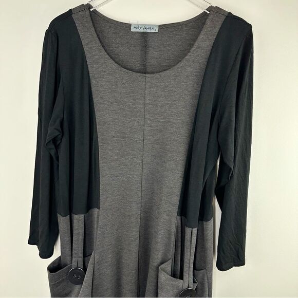 Avivit Yizhar‎ Longsleeve Gray/Black Dress with  Button Gathered Pockets Detail - Picture 6 of 11